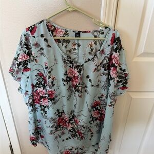 SHEIN Floral Blouse - Light Blue and Pink